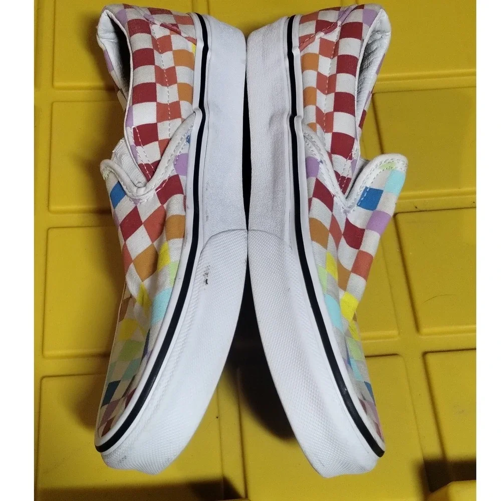 Vans Classic Slip-On Rainbow Checkerboard Sneakers Multicolor Canvas Shoes
